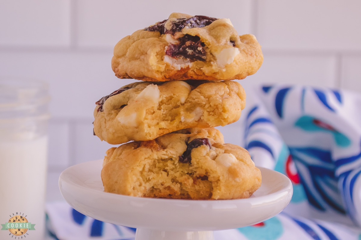 chewy cherry cookies in a stack