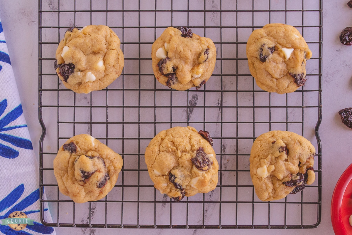 cherry cookies on a cooling rack