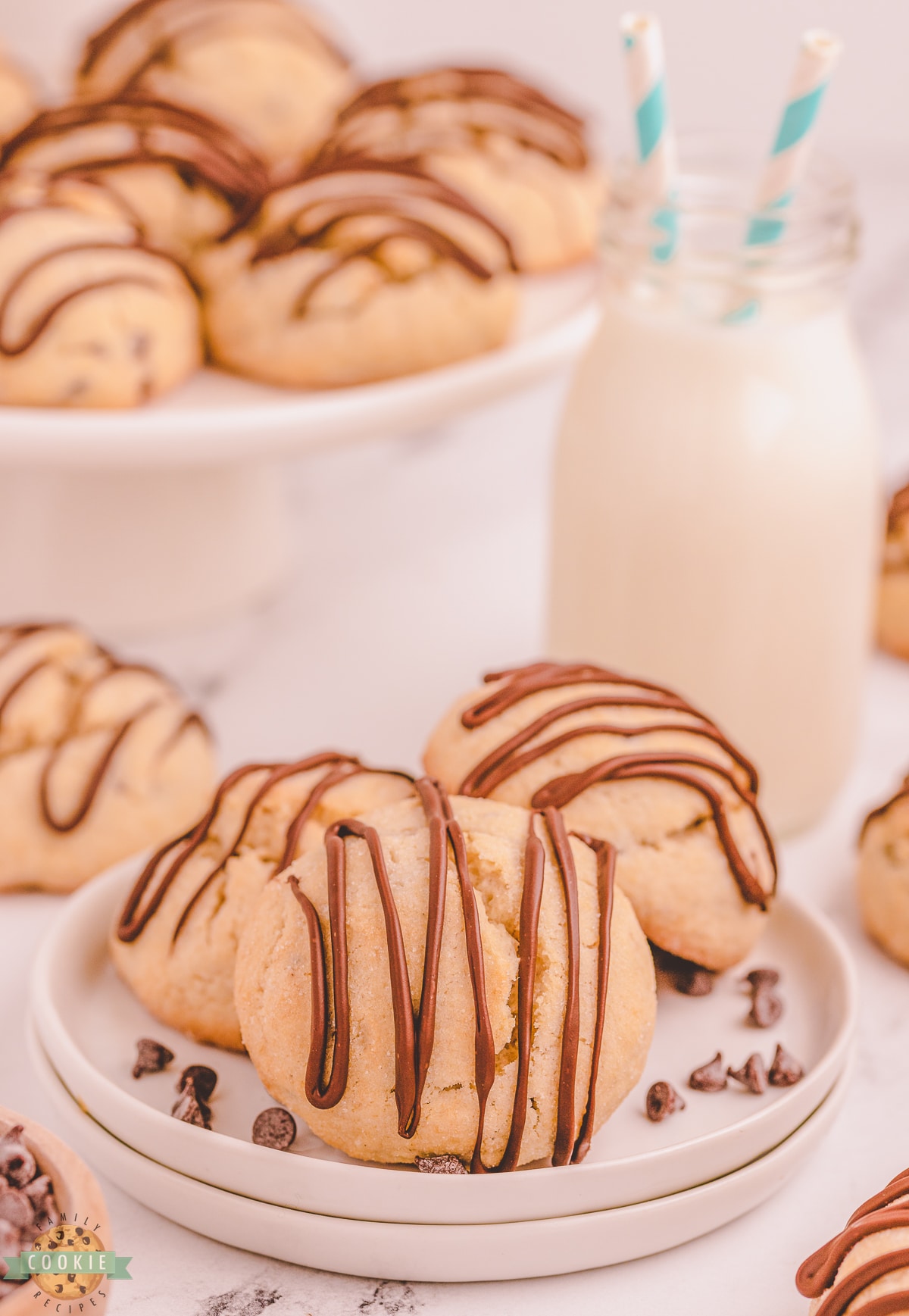 serving chocolate chip scookies with milk