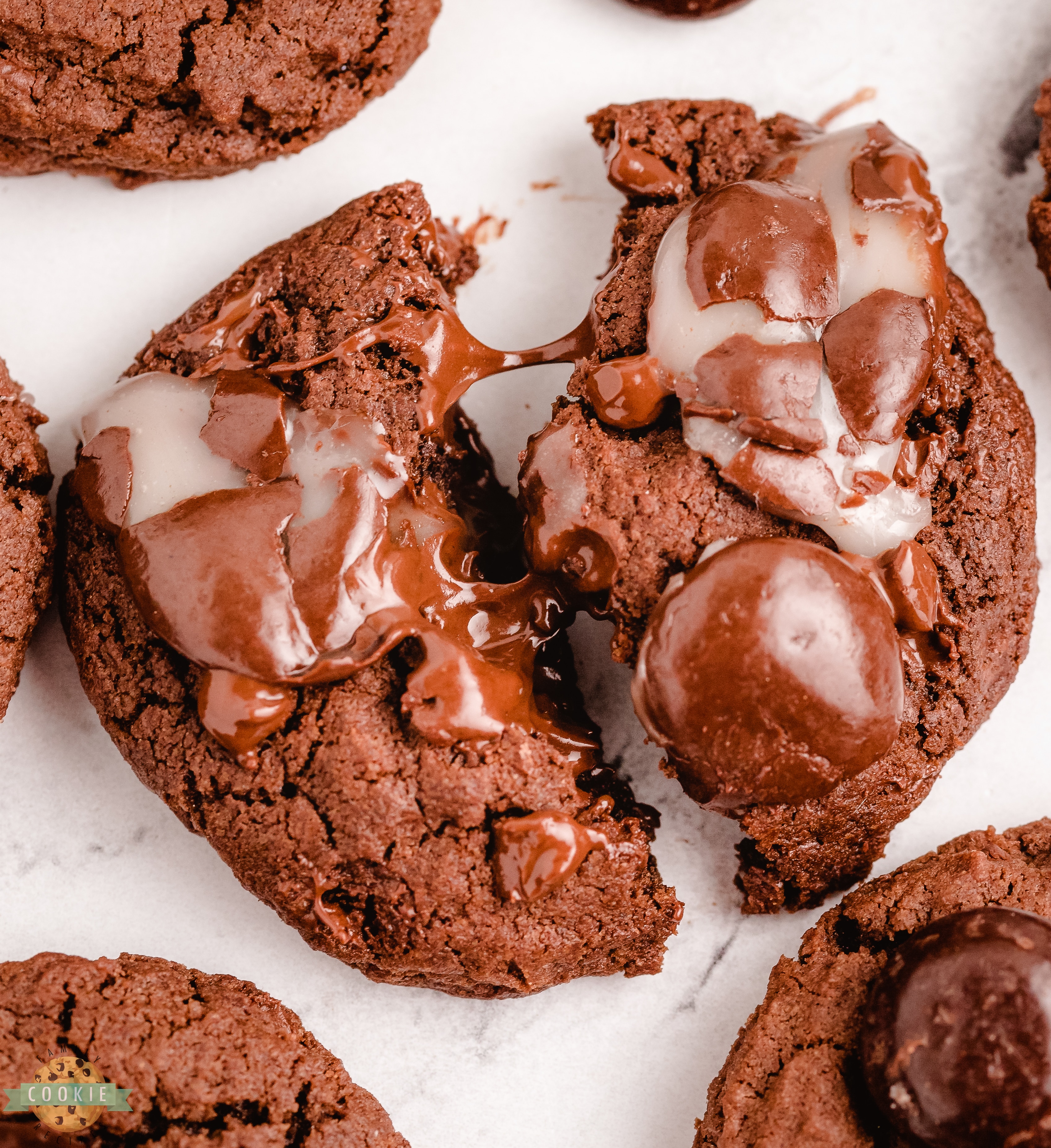 chocolate cookie topped with Junior Mints broken in half