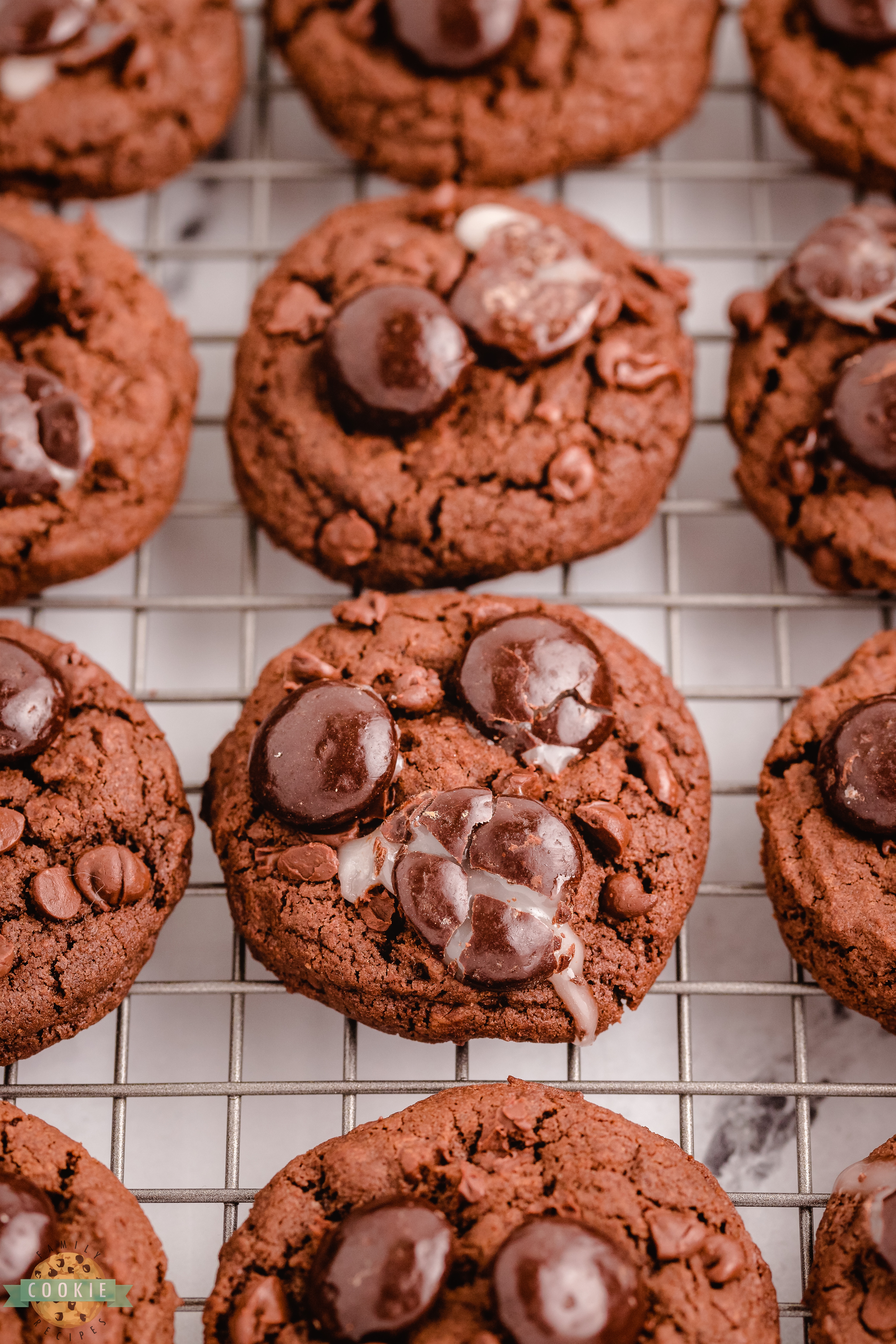 Junior Mint cookies on a cooling rack