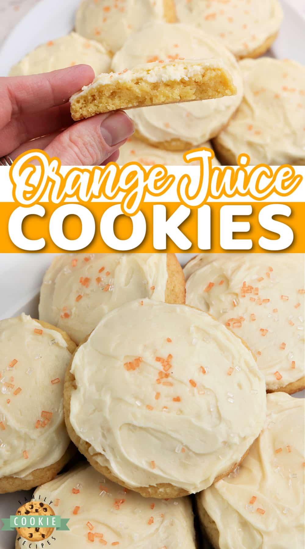 Frosted Orange Juice Cookies made with orange juice concentrate in both the cookies and the frosting! Simple orange cookie recipe packed with orange flavor! via @buttergirls