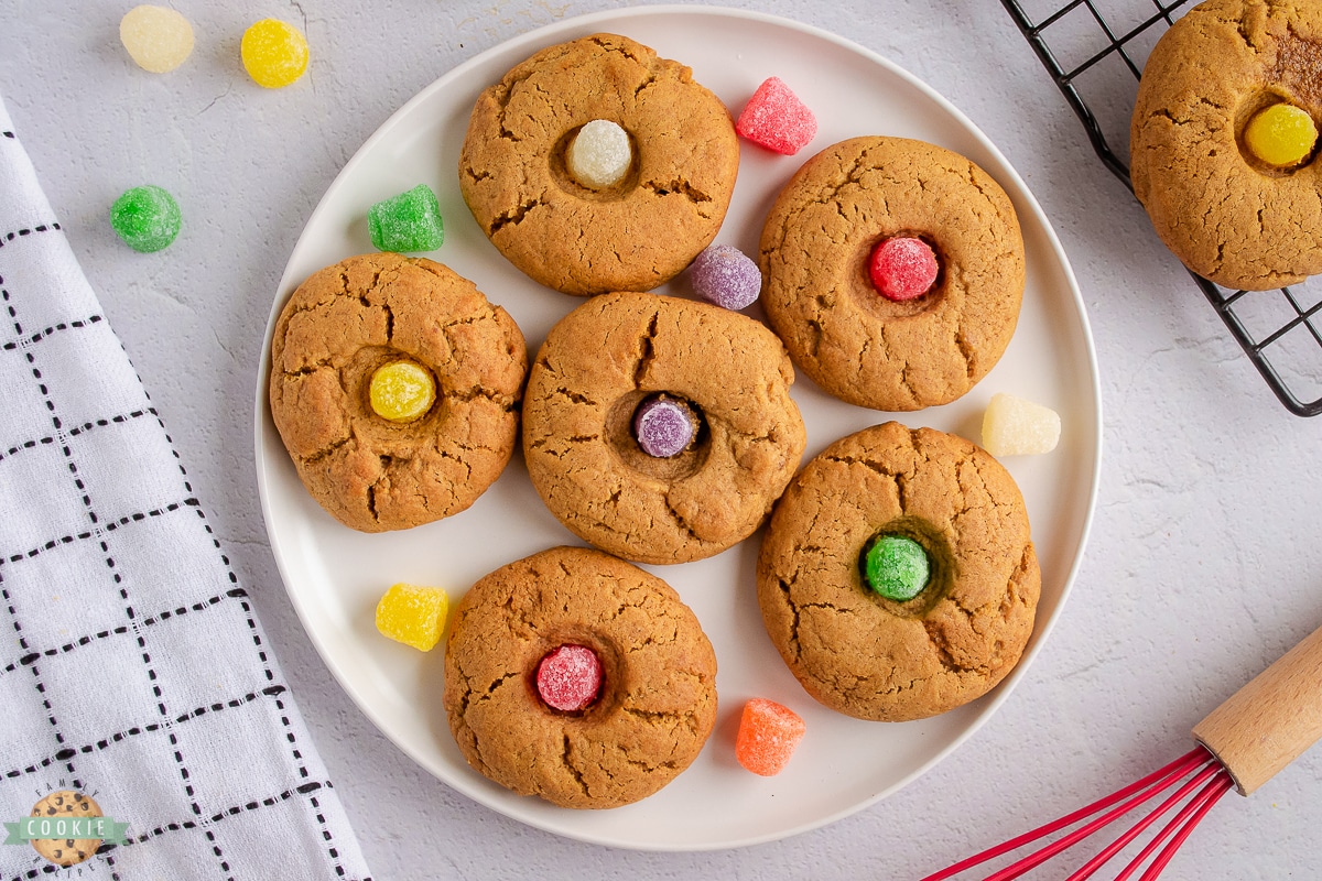 gingerbread gumdrop cookies on a white plate