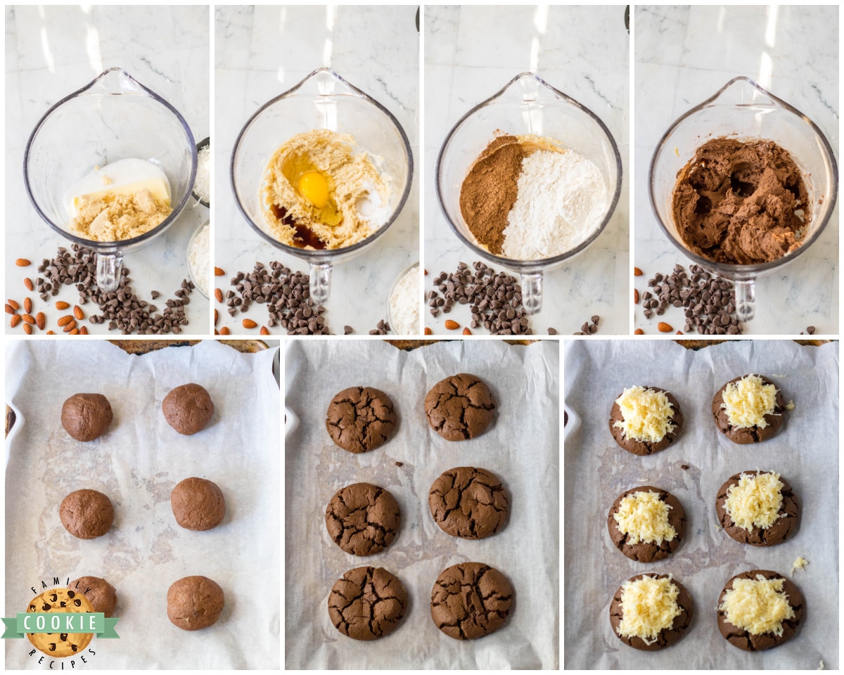 steps for making Bakery Style Almond Joy Cookies