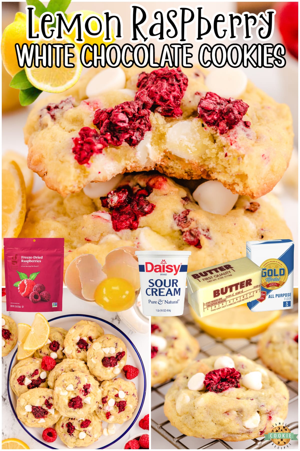 Lemon Raspberry Cookies are soft, chewy cookies made with lemon pudding mix & raspberries! Great flavor and texture to this lemon raspberry cookie with white chocolate chips.