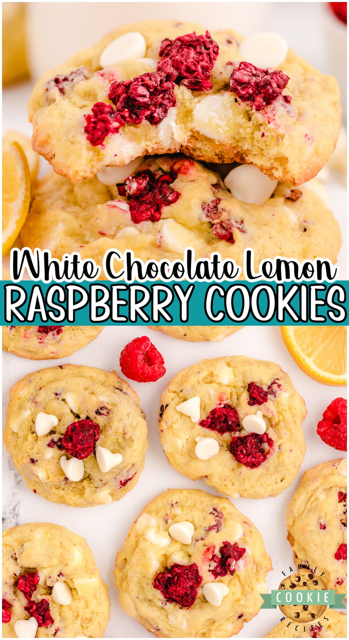 Lemon Raspberry Cookies are soft, chewy cookies made with lemon pudding mix & raspberries! Great flavor and texture to this lemon raspberry cookie with white chocolate chips.