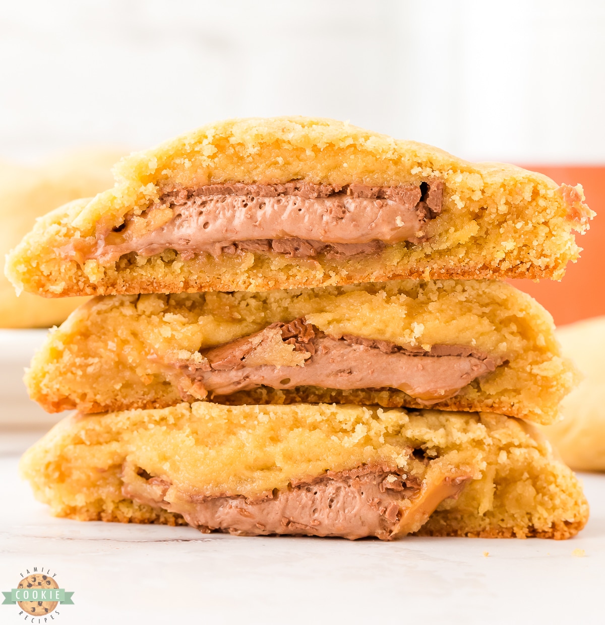 milky way stuffed cookies cut in half