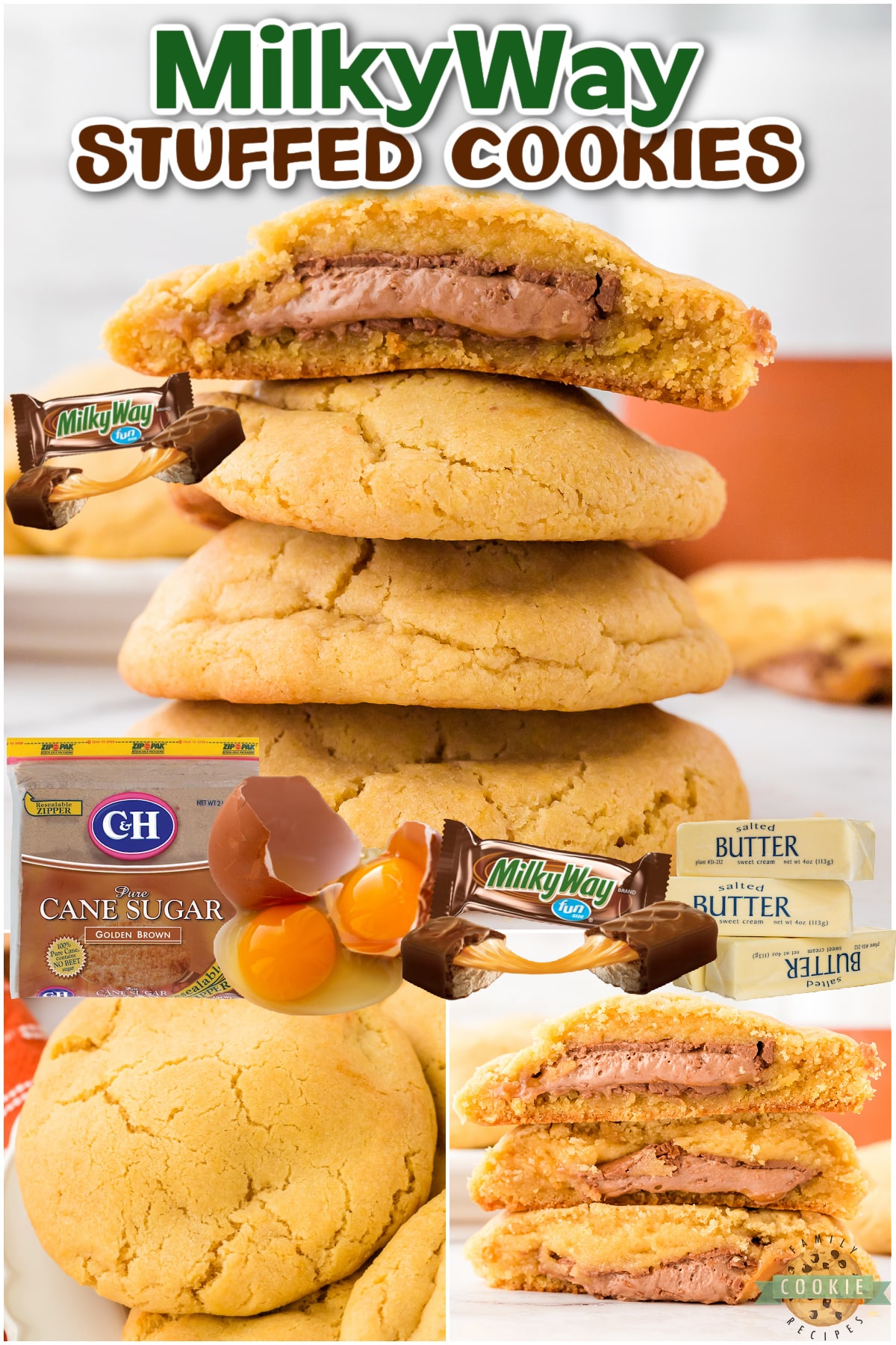 Bakery Style Milky Way Cookies made with sweet cookie dough and stuffed with the classic chocolate caramel nougat candies. Stuffed cookies are a perfect treat!