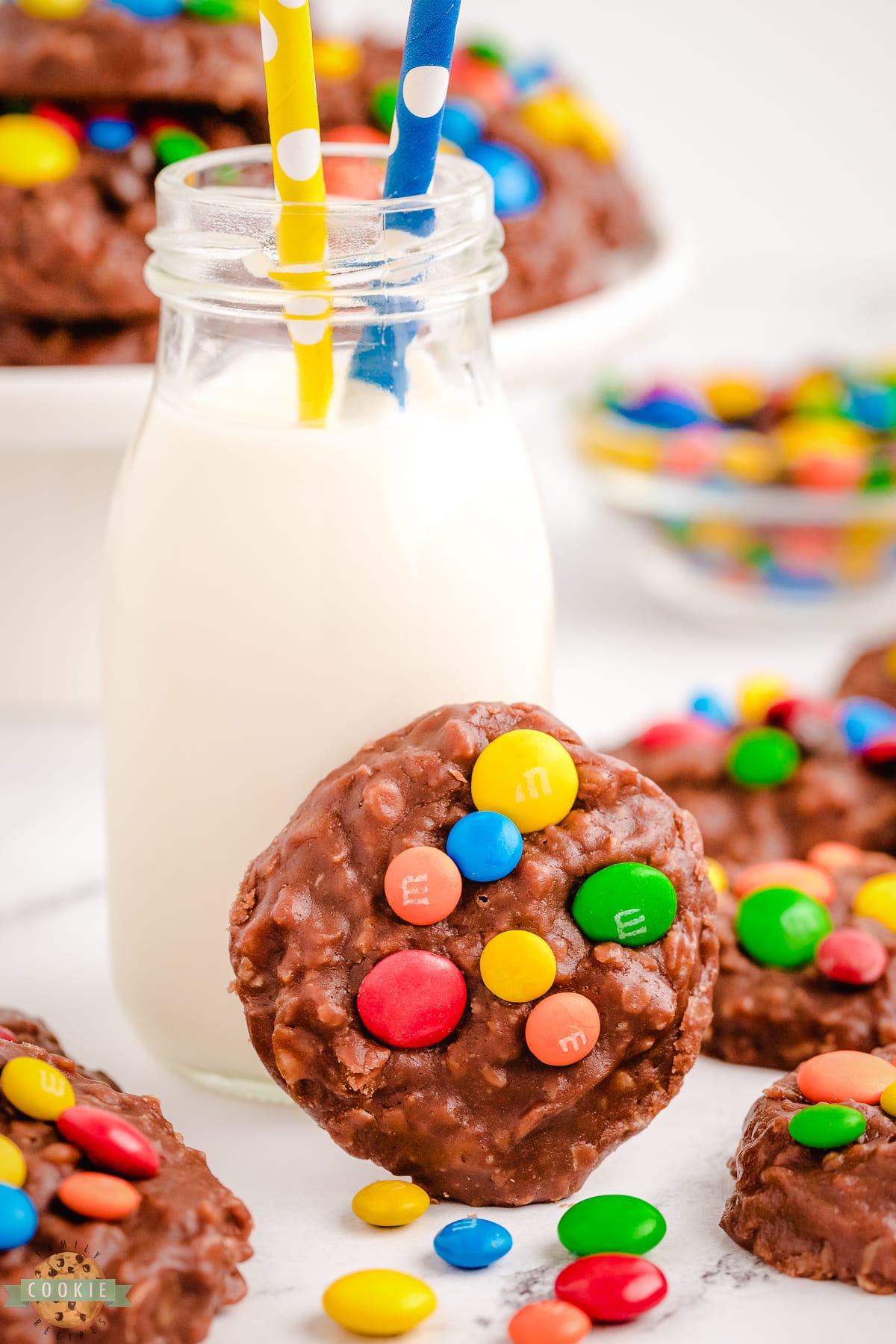 no bake M& cookies with milk