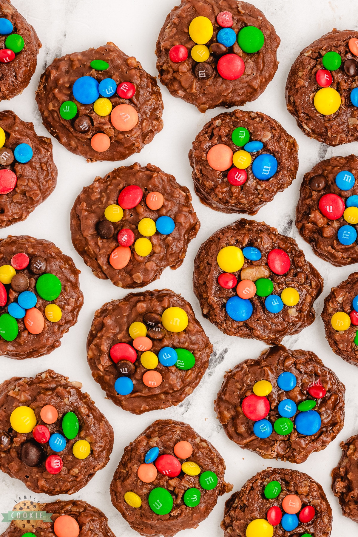 tray of M&M no bake cookies