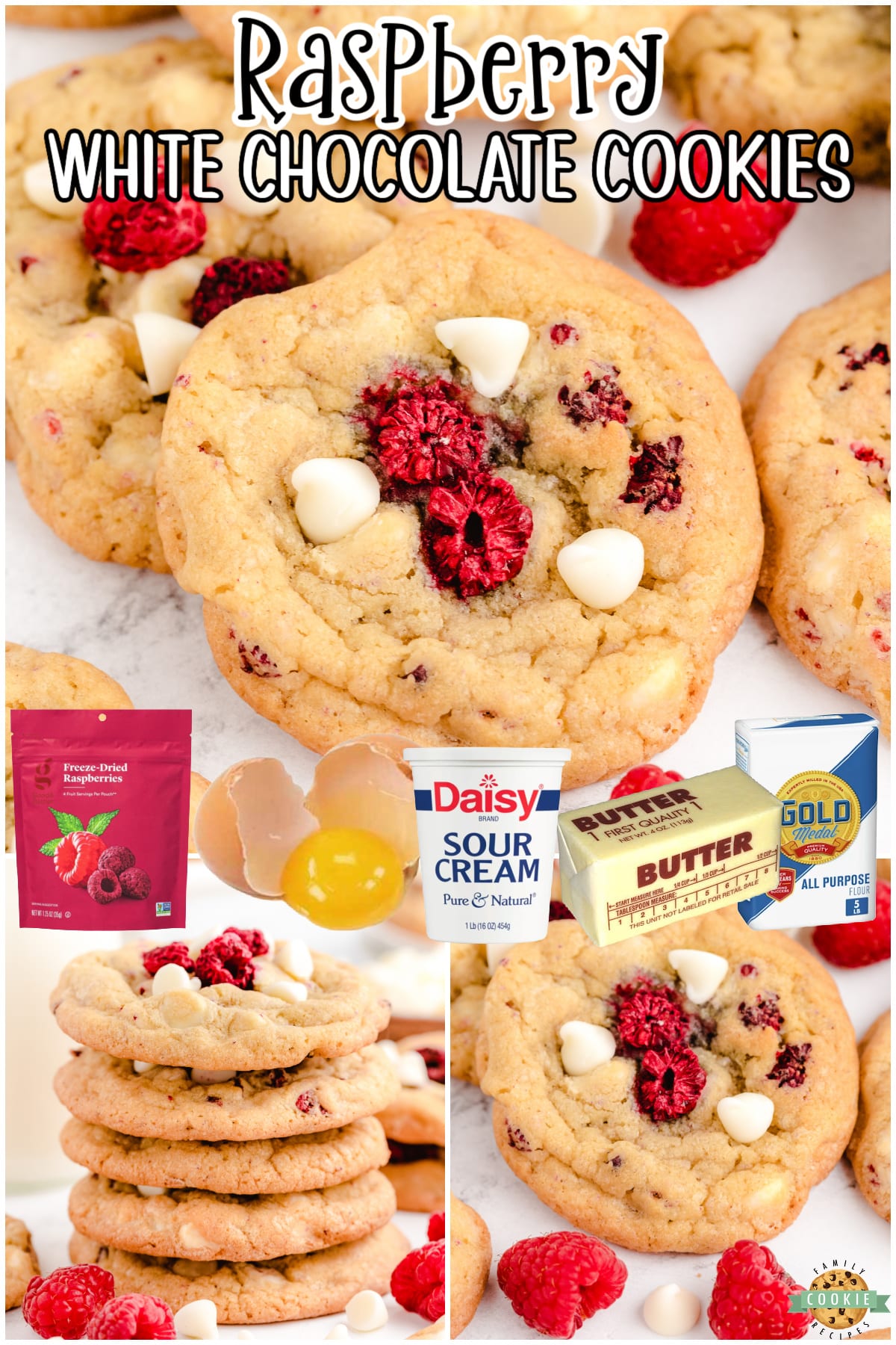 Raspberry White Chocolate Cookies are soft & buttery cookies packed with white chocolate chips and raspberries! These incredible white chocolate chip cookies have fantastic flavor, buttery crisp edges & bright raspberries throughout.