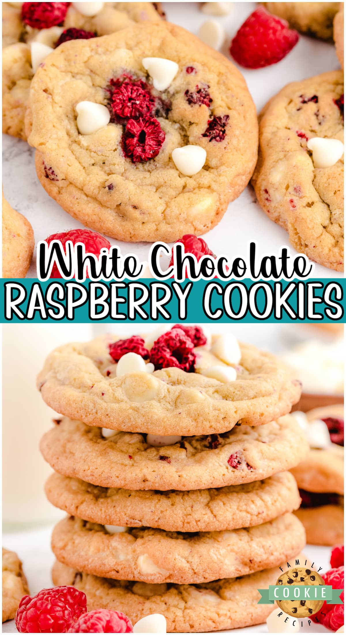Raspberry White Chocolate Cookies are soft & buttery cookies packed with white chocolate chips and raspberries!