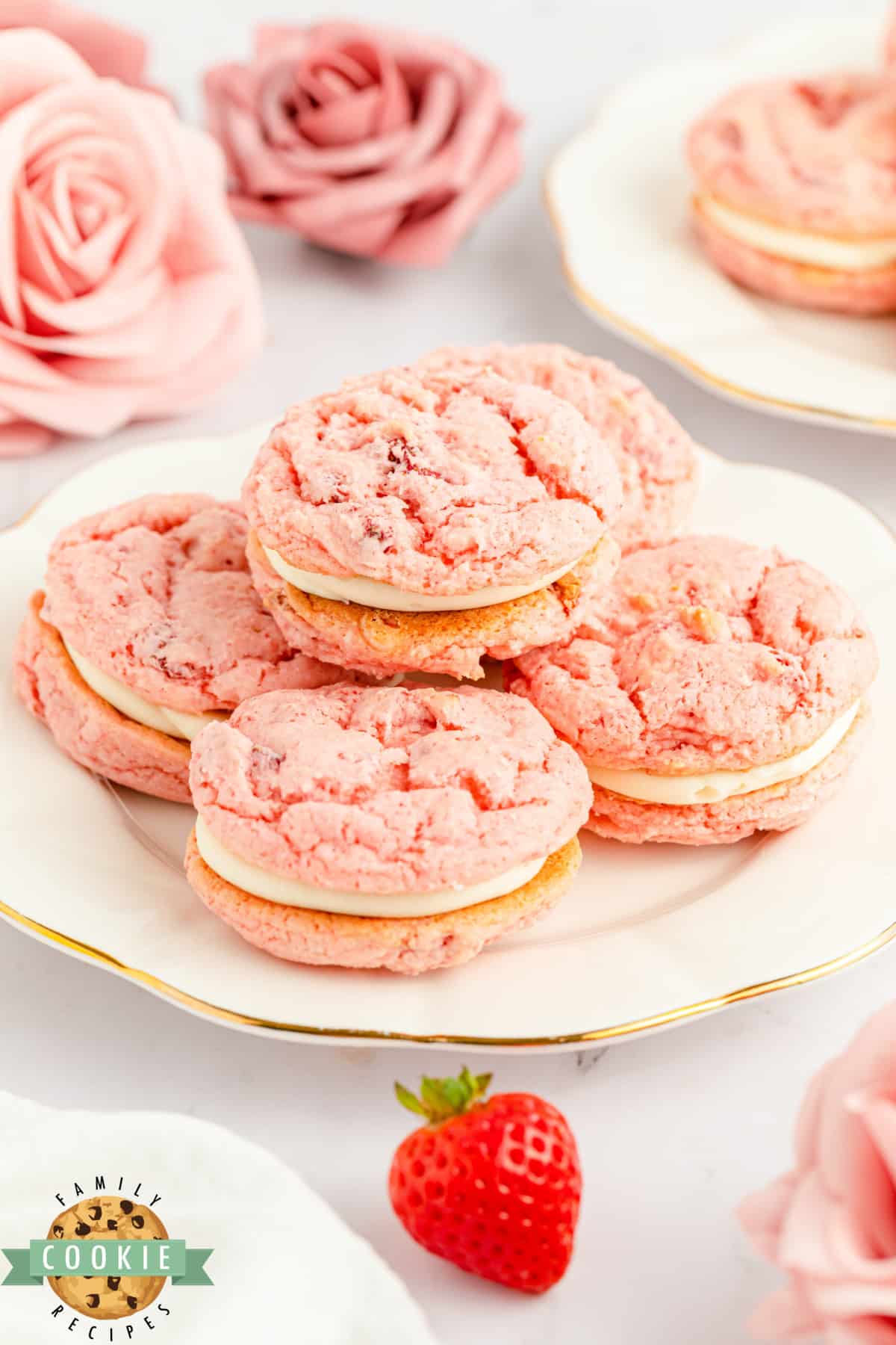 Strawberry cream cheese cookie sandwiches