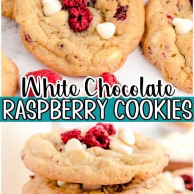 Raspberry White Chocolate Cookies are soft & buttery cookies packed with white chocolate chips and raspberries!