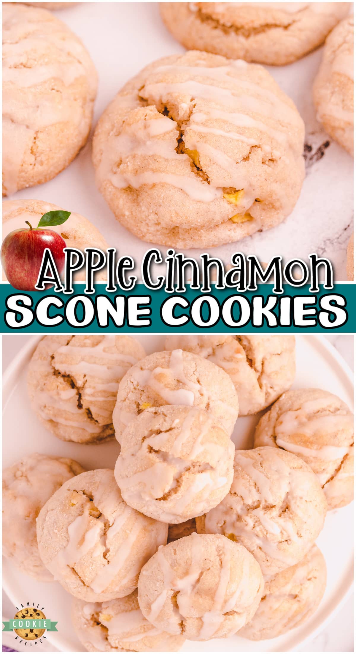 Apple Cinnamon Scookies are scone meets cookie in a delightful buttery tender treat! Great apple cinnamon cookies topped with a simple glaze.