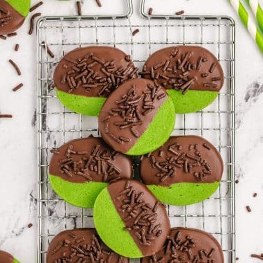 green mint chocolate cookies with chocolate jimmies sprinkles