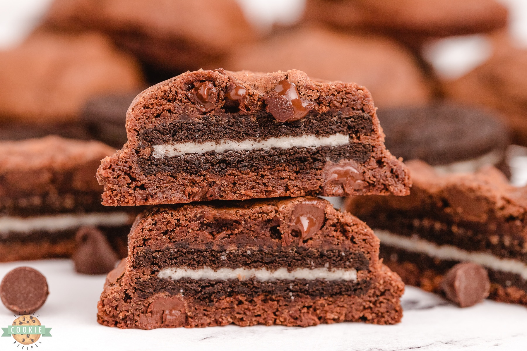 brownie oreo cookies cut in half