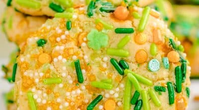 St. Patrick's Day sprinkle cookies with green and gold