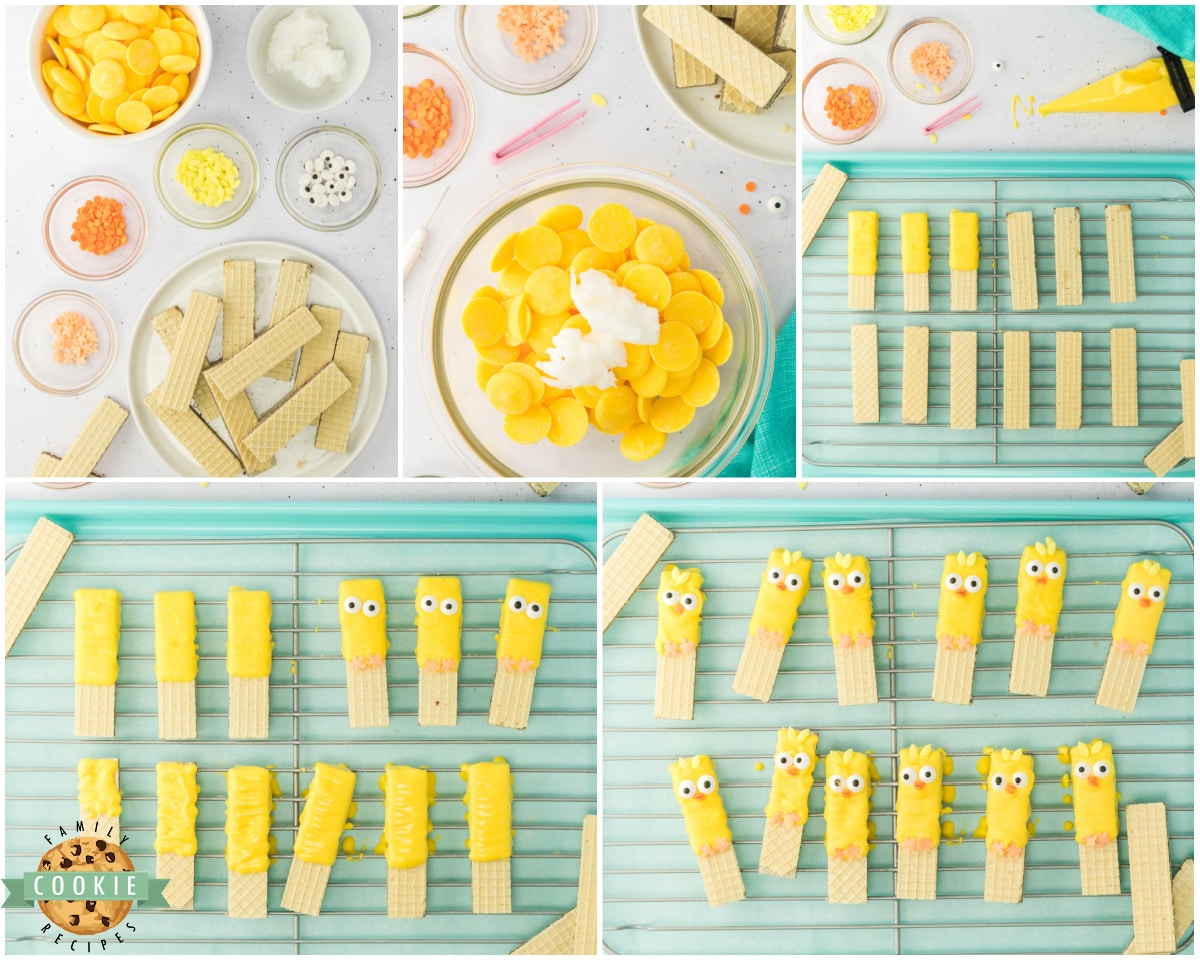 how to make Easter chick cookies with wafer cookies
