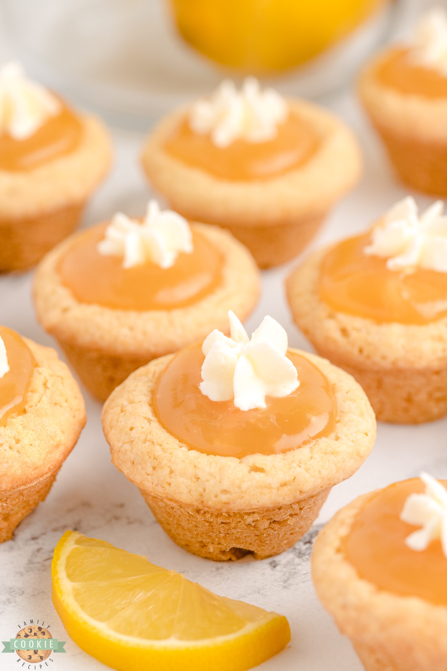 lemon curd cookies with whipped cream stars on top