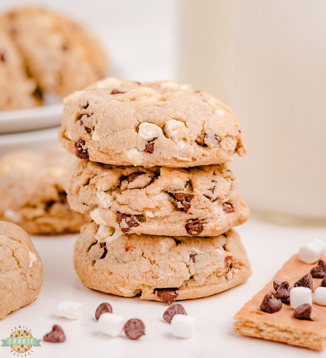 stack of smores chocolate chip cookies