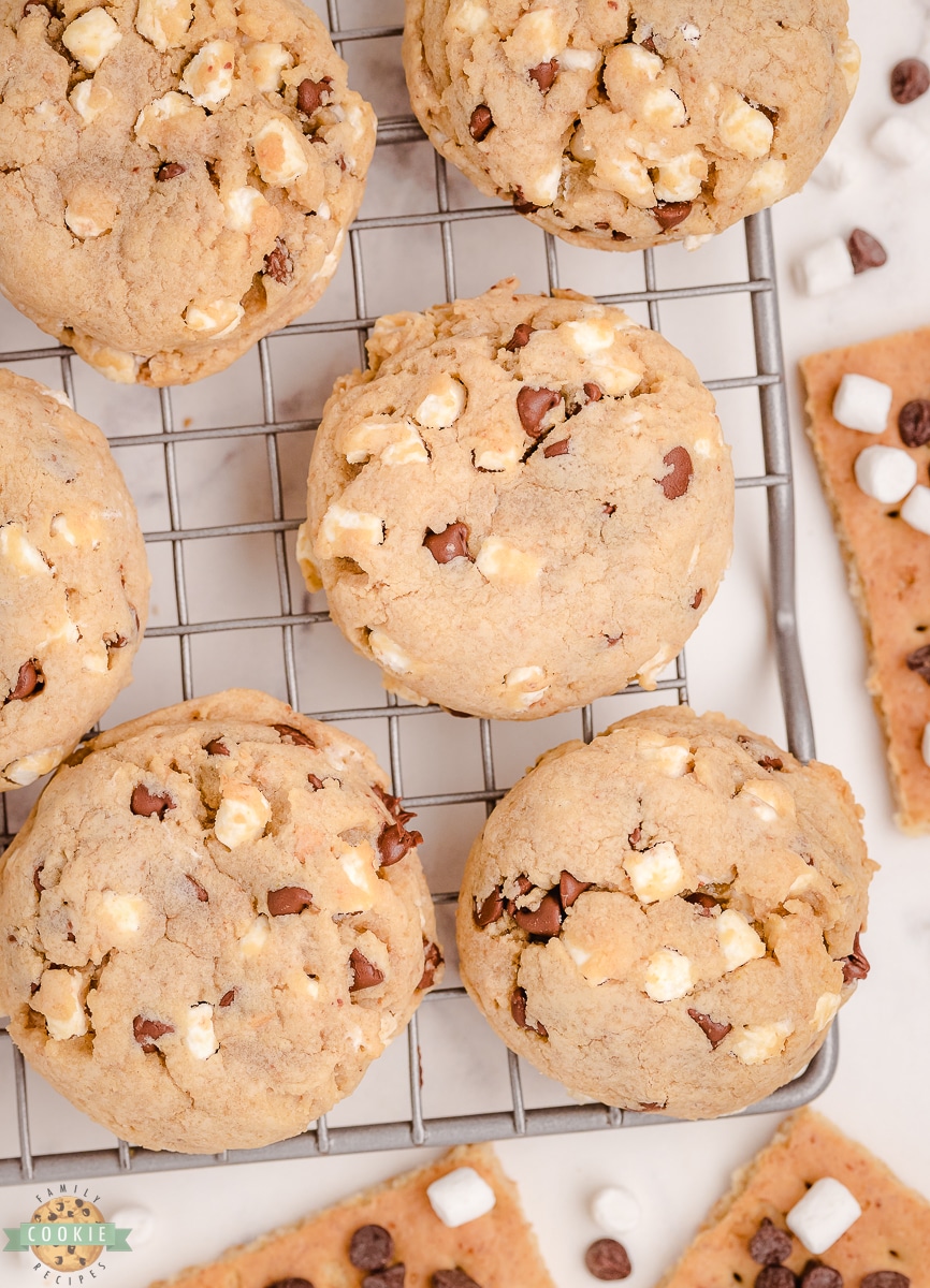 smores cookies on a cooling rack