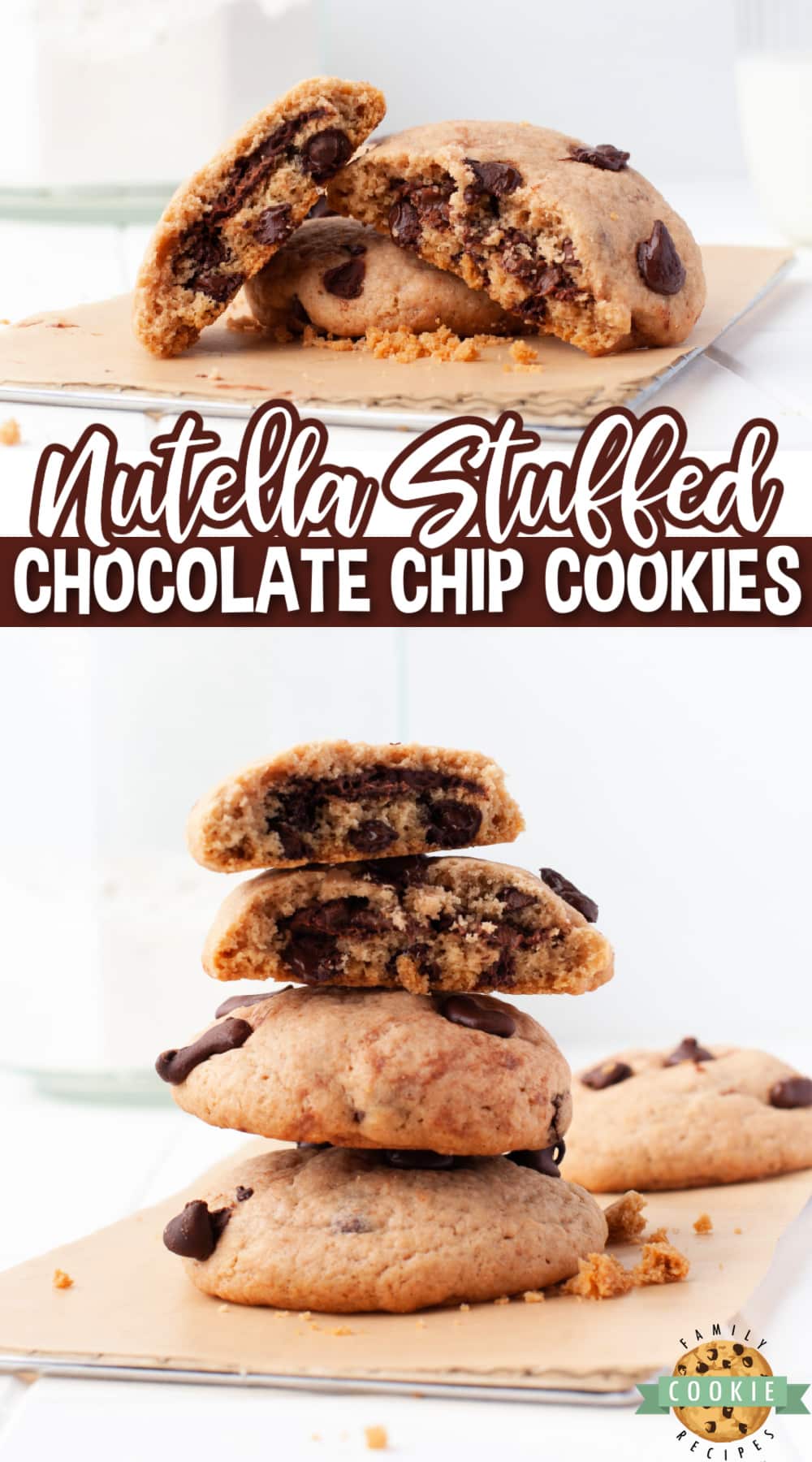 Nutella Stuffed Chocolate Chip Cookies take a classic chocolate chip cookie recipe to the next level. The only thing better than a chocolate chip cookie is one with Nutella in the middle! 