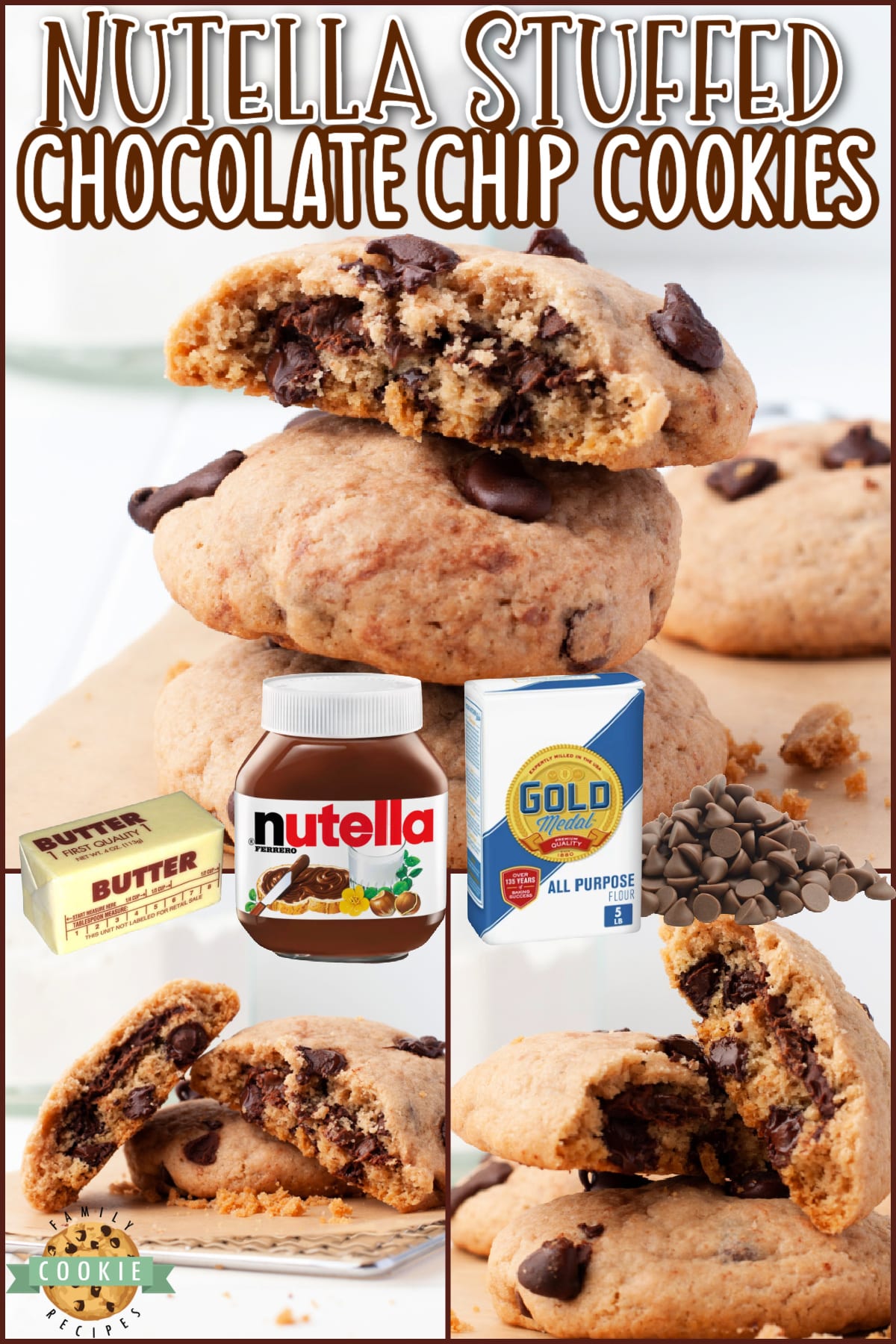 Nutella Stuffed Chocolate Chip Cookies take a classic chocolate chip cookie recipe to the next level. The only thing better than a chocolate chip cookie is one with Nutella in the middle! 