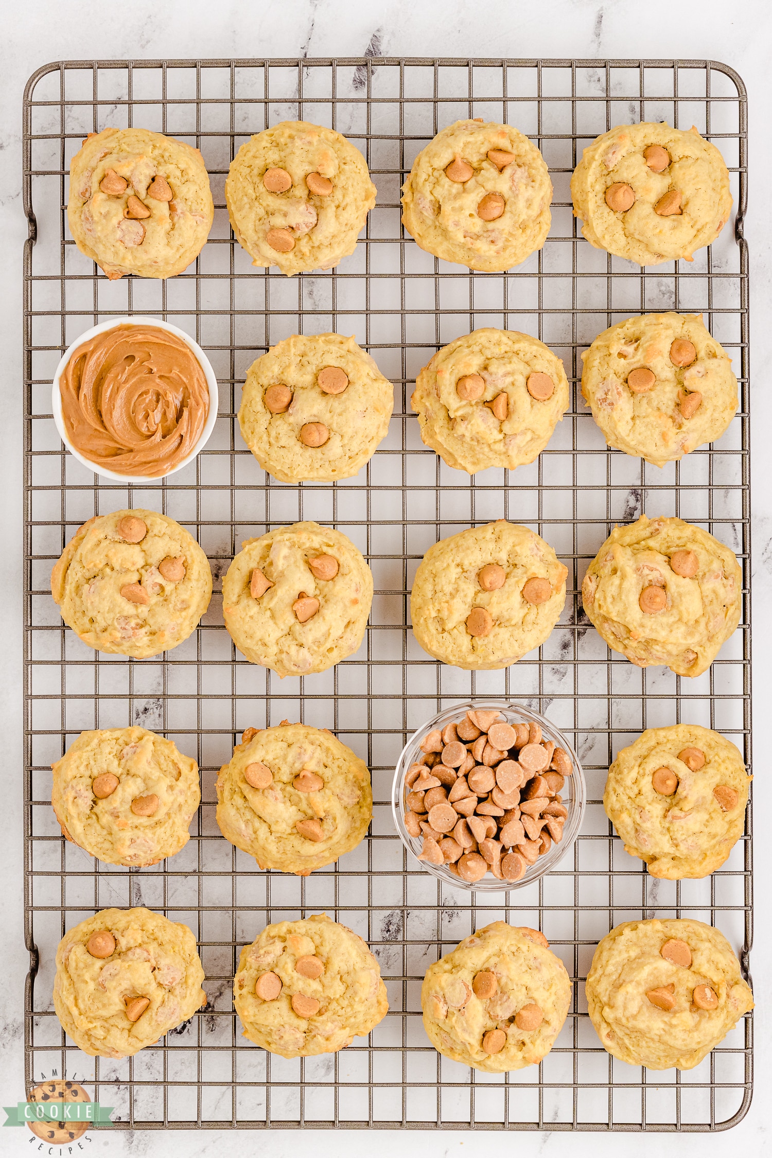 peanut butter banana cookies on a cooling rack