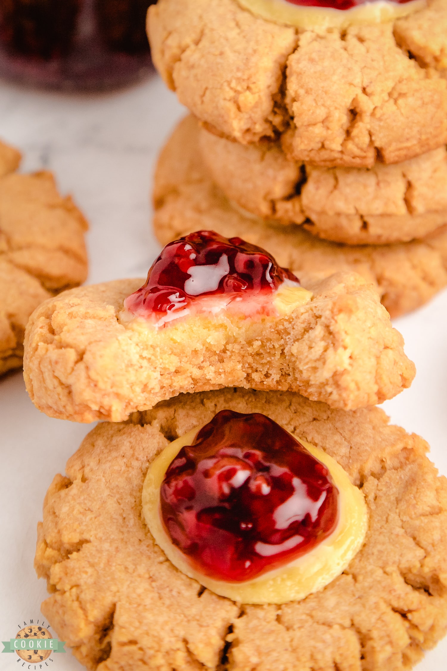 bite out of a raspberry cheesecake cookie