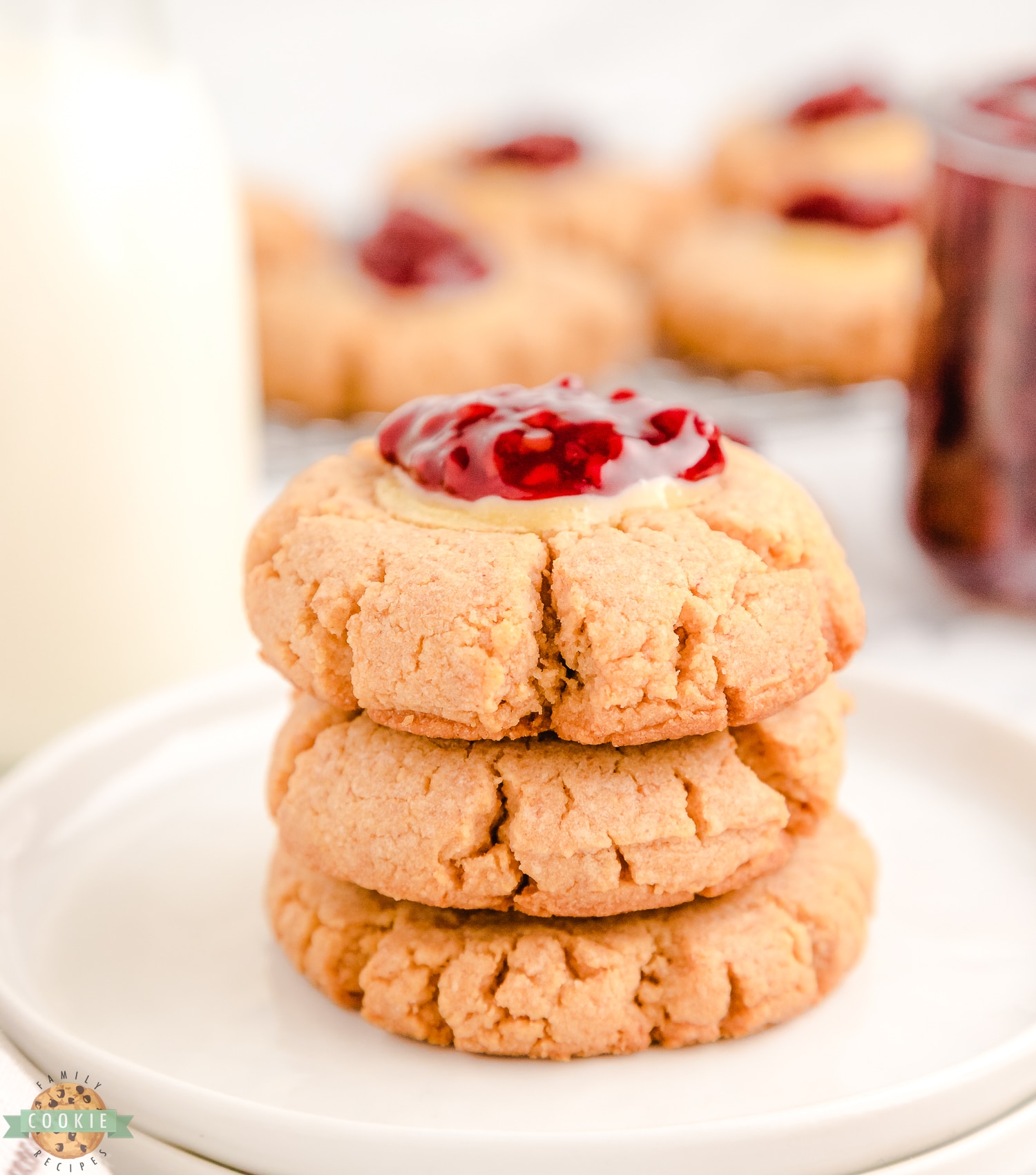 stack of raspberry cheesecake cookies