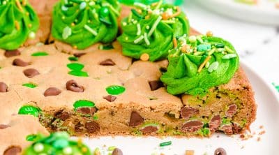 slice out of a cookie cake for St. Patrick's Day