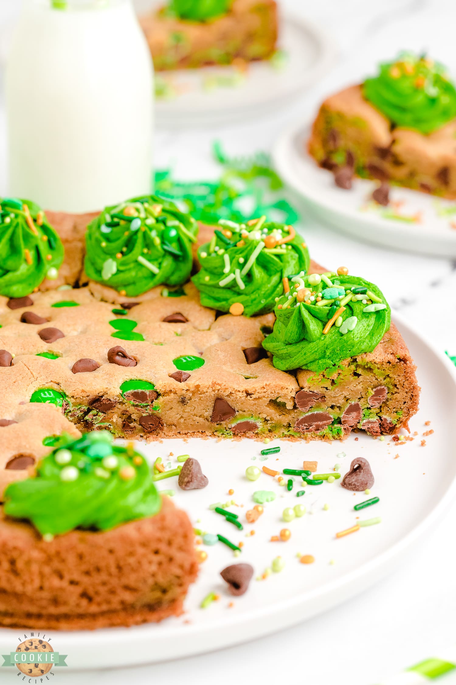 slice out of a cookie cake for St. Patrick's Day