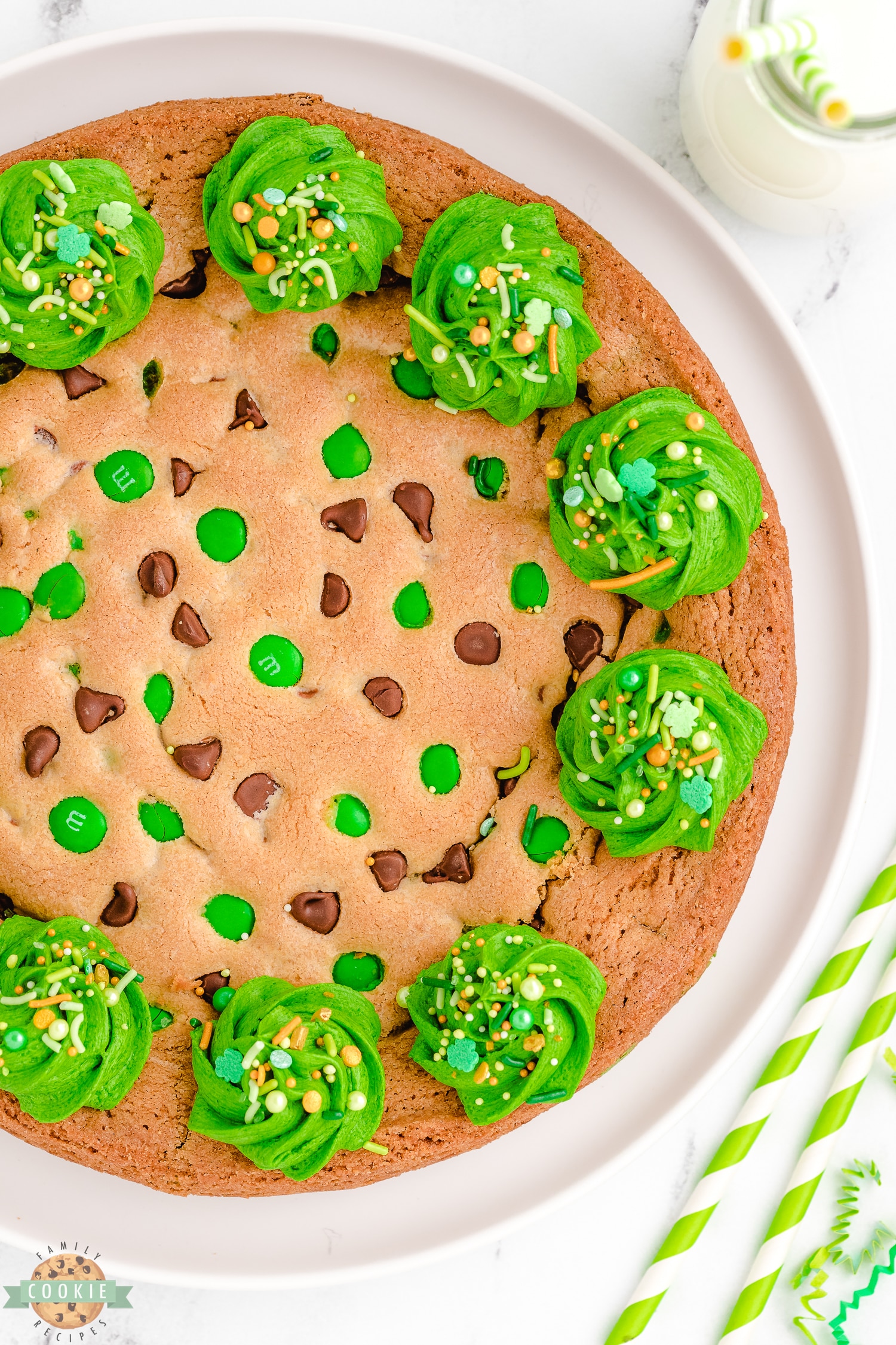 cookie cake with green frosting