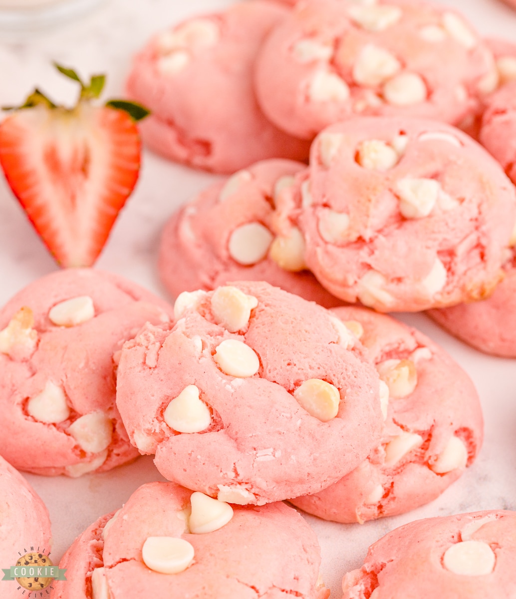 White Chocolate Strawberry Cake Mix Cookies