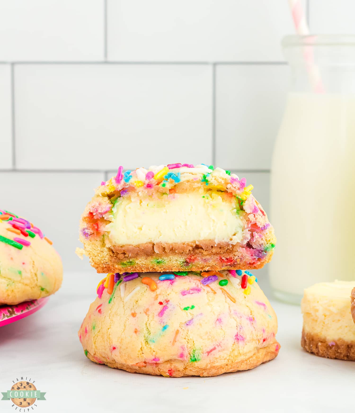 baked funfetti birthday cookies with cheesecake