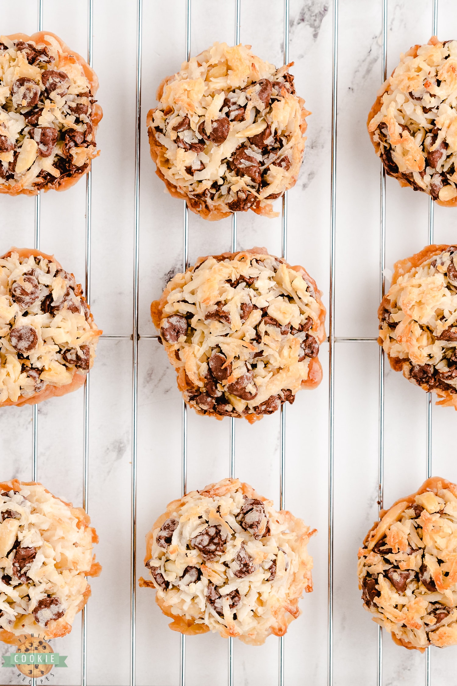 baked 5 ingredient almond joy cookies on cooling rack