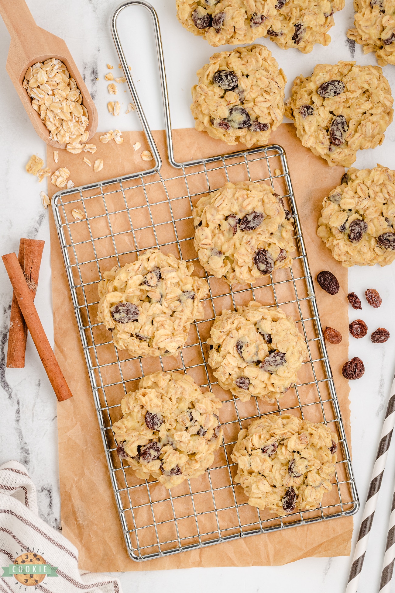 no bake oatmeal cookies on a cooling rack