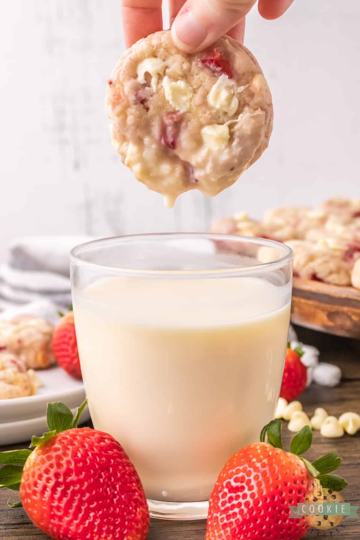 Strawberry Cookie dipped in milk