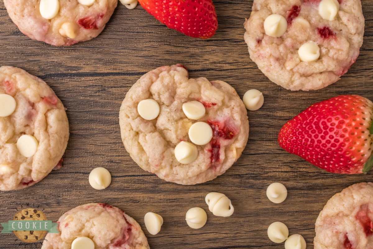 Cookies made with fresh strawberries and white chocolate chips