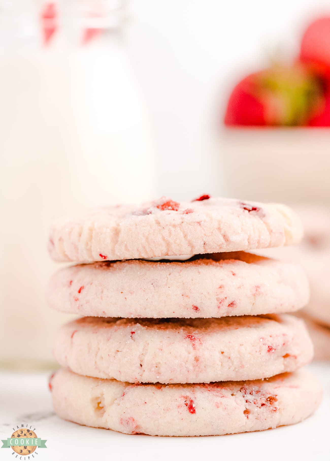 stack of strawberry cream cheese sugar cookies