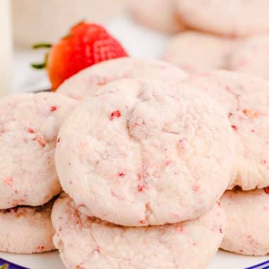 strawberry cream cheese sugar cookies on a plate
