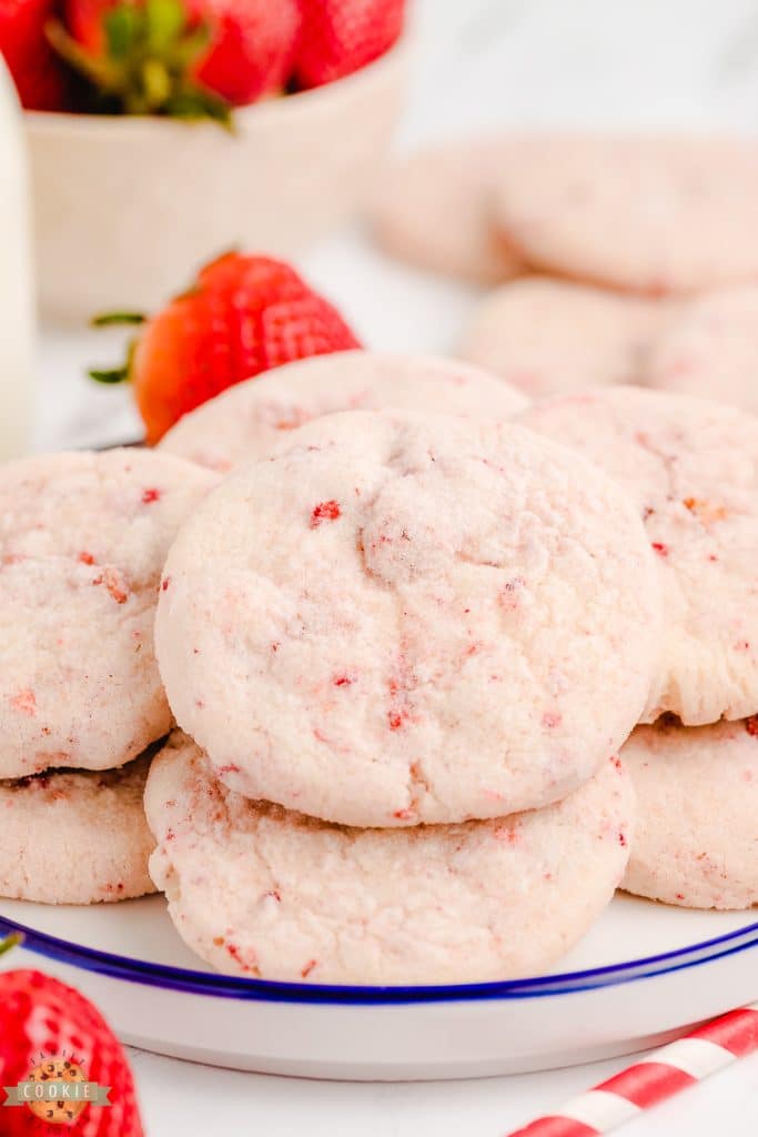 strawberry cream cheese sugar cookies on a plate