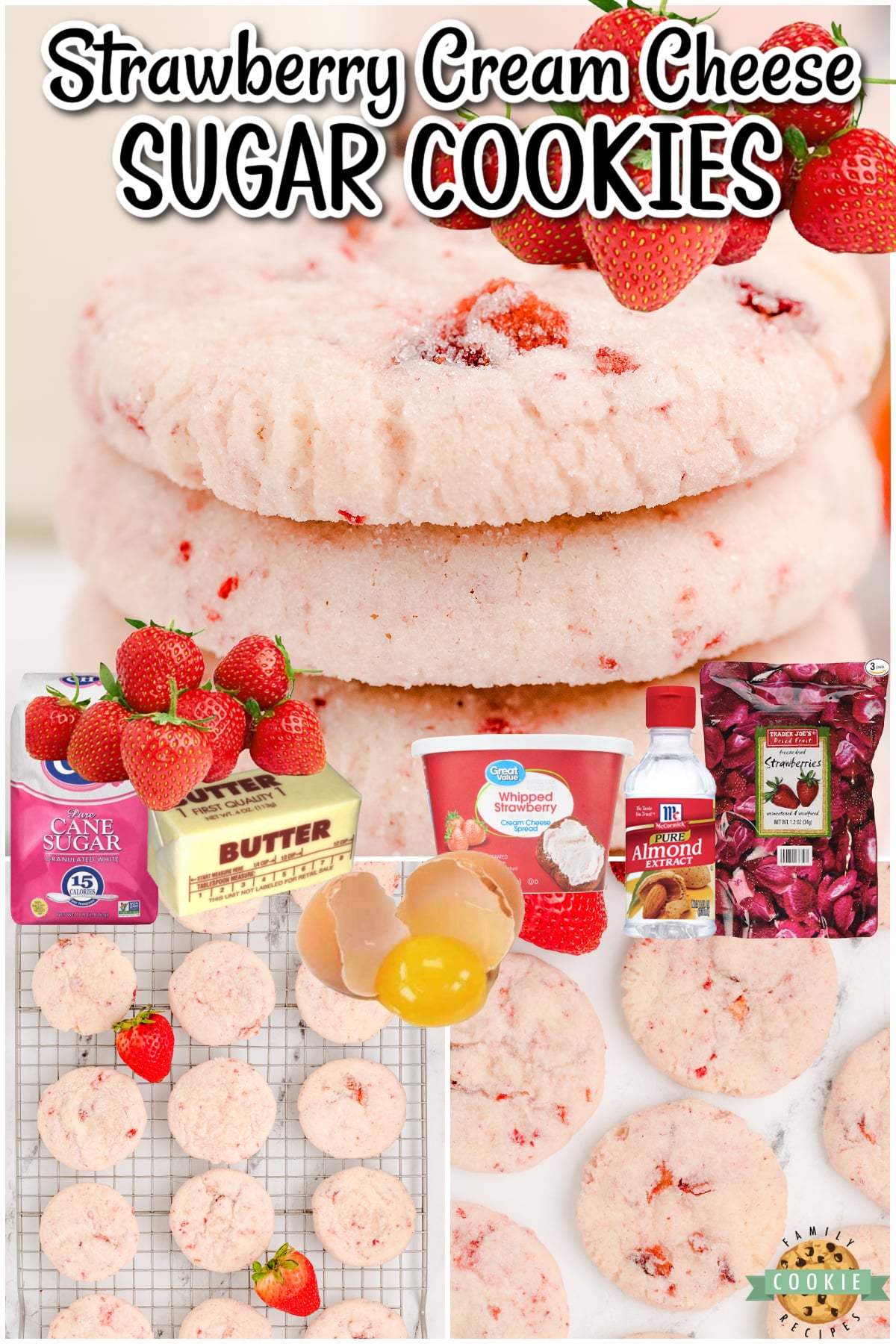 Strawberry Cream Cheese Sugar Cookies are tender & sweet with amazing texture! Perfect sugar cookies with a strawberry twist! 