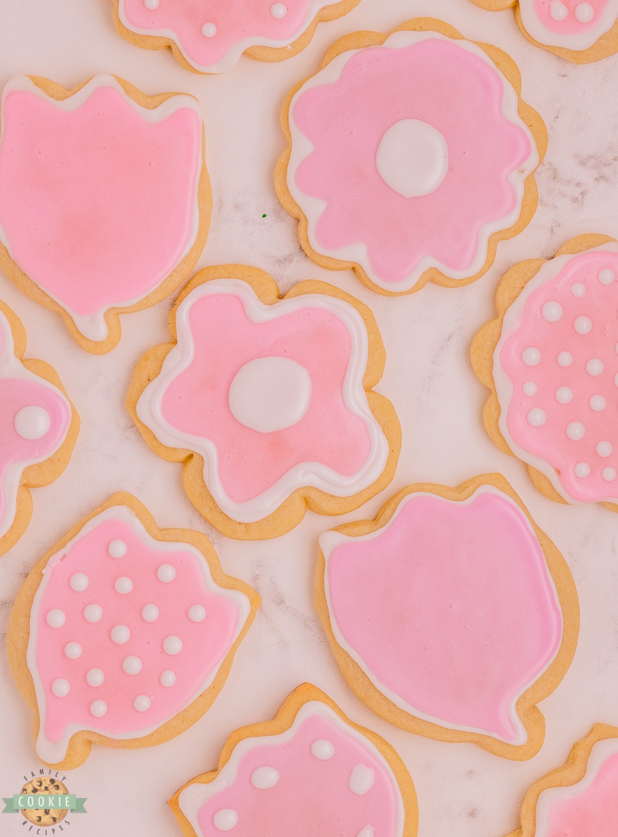 tray of sugar cookies with royal icing