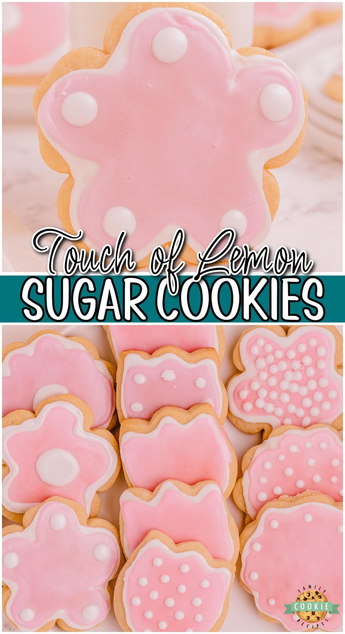 Lemon Cut Out Sugar Cookies topped with a sweet royal icing tinted in darling Spring colors! Lovely sugar cookie recipe with a hint of lemon flavor!