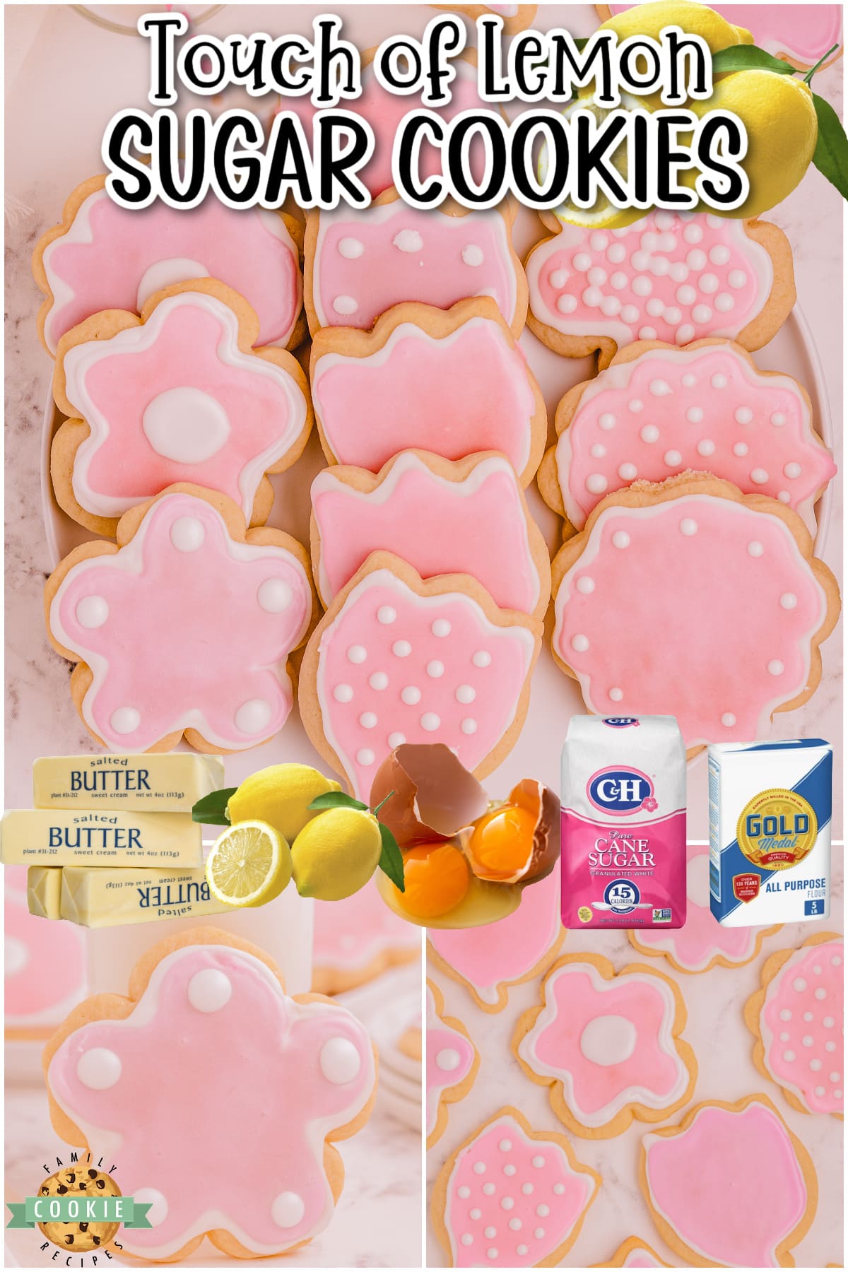 Lemon Cut Out Sugar Cookies topped with a sweet royal icing tinted in darling Spring colors! Lovely sugar cookie recipe with a hint of lemon flavor!