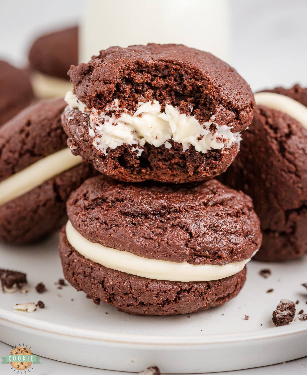 cake mix oreos cookies with a bite taken out