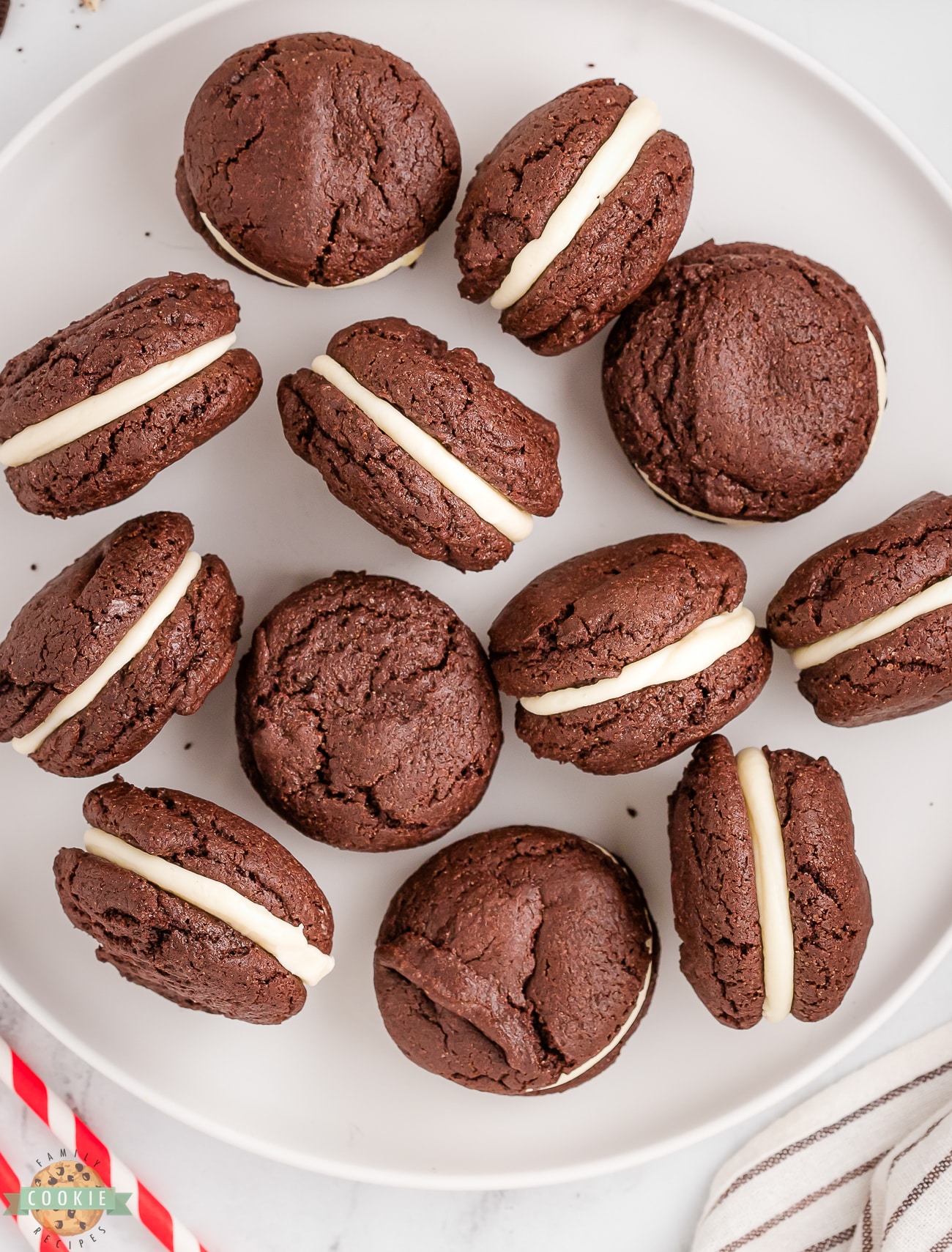 cake mix oreo cookies on a white plate