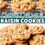 Chewy Oatmeal Raisin Cookies made with classic ingredients for a buttery cookie spiced with cinnamon and dotted with plump raisins!